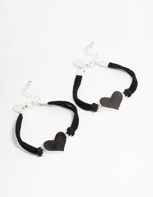 Kids Silver Mood Heart BFF Ribbon Bracelets 2-Pack