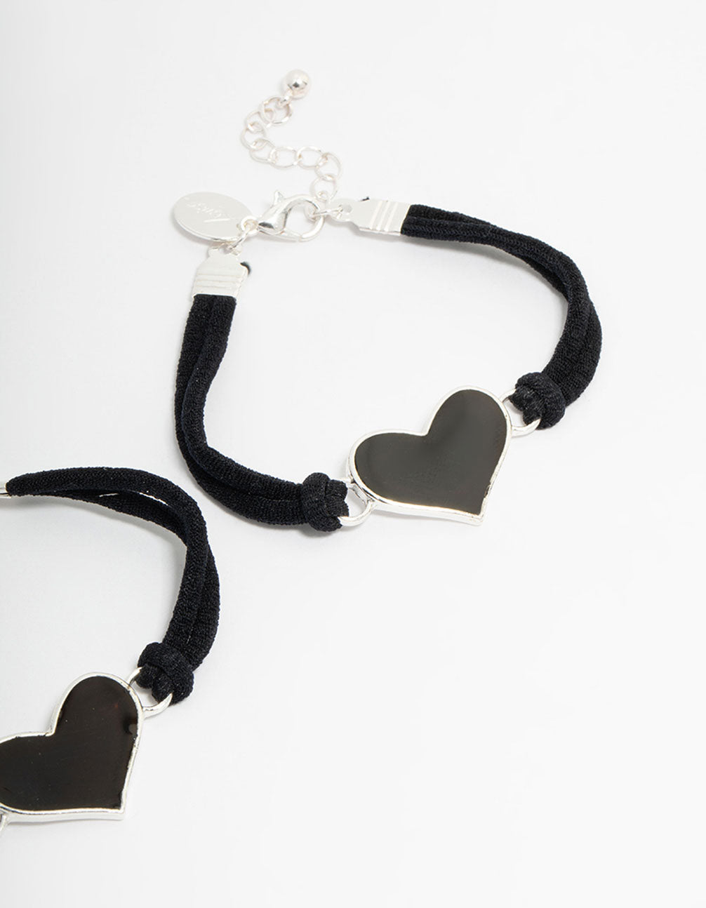 Kids Silver Mood Heart BFF Ribbon Bracelets 2-Pack