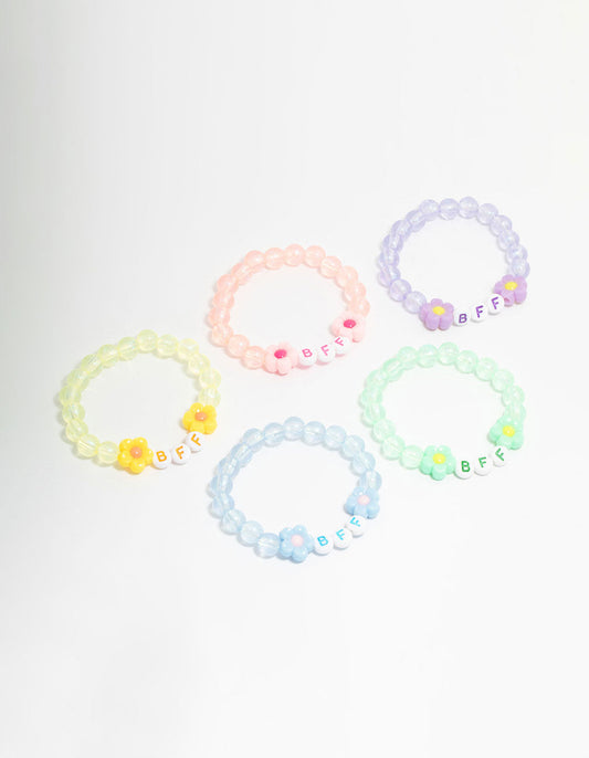 Kids Pastel Beaded  Best Friends Flower Bracelets 5-Pack