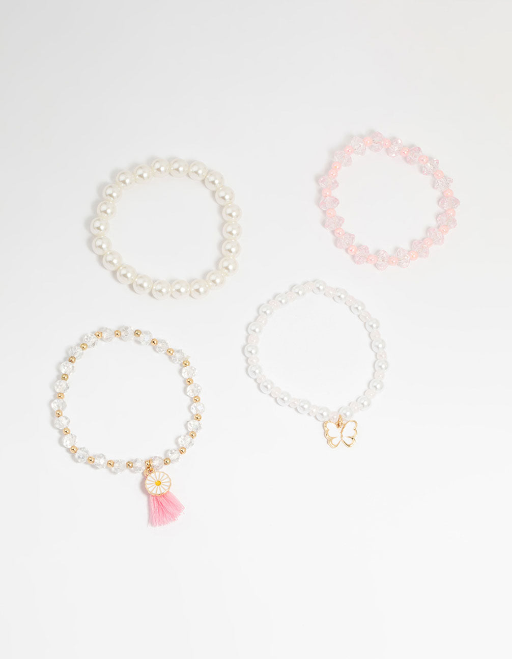 Kids Gold Pearl Beaded Tassel Bracelets 4-Pack