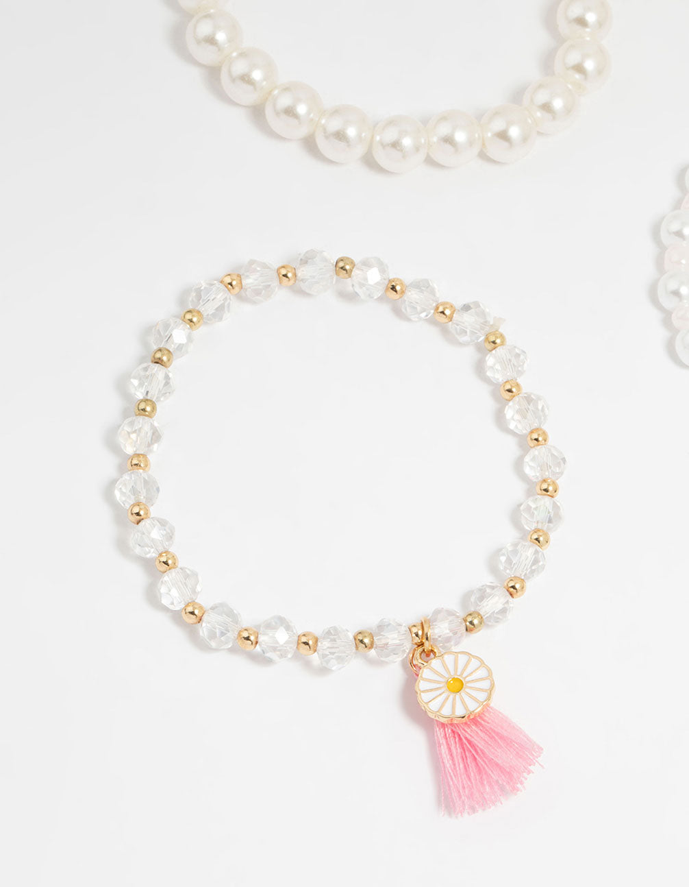 Kids Gold Pearl Beaded Tassel Bracelets 4-Pack
