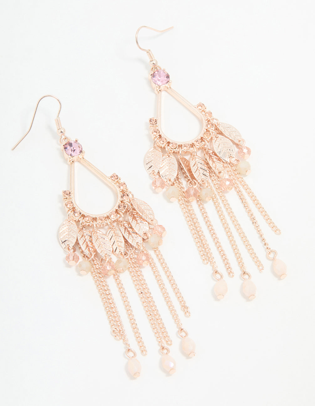 Rose Gold Flower Tassel Drop Earrings