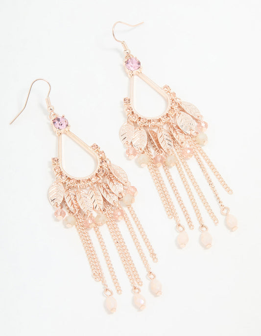 Rose Gold Flower Tassel Drop Earrings