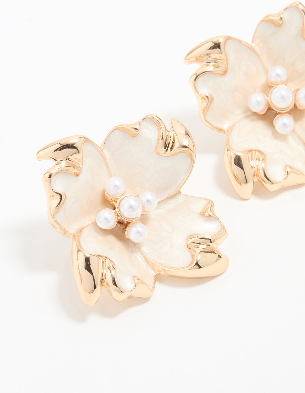Rose Gold Edged Flower Stud Earrings