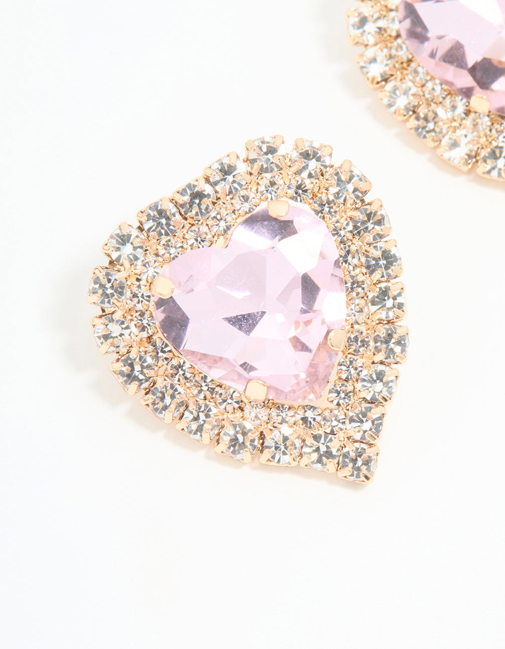 Rose Gold Diamante Pink Heart Stud Earrings