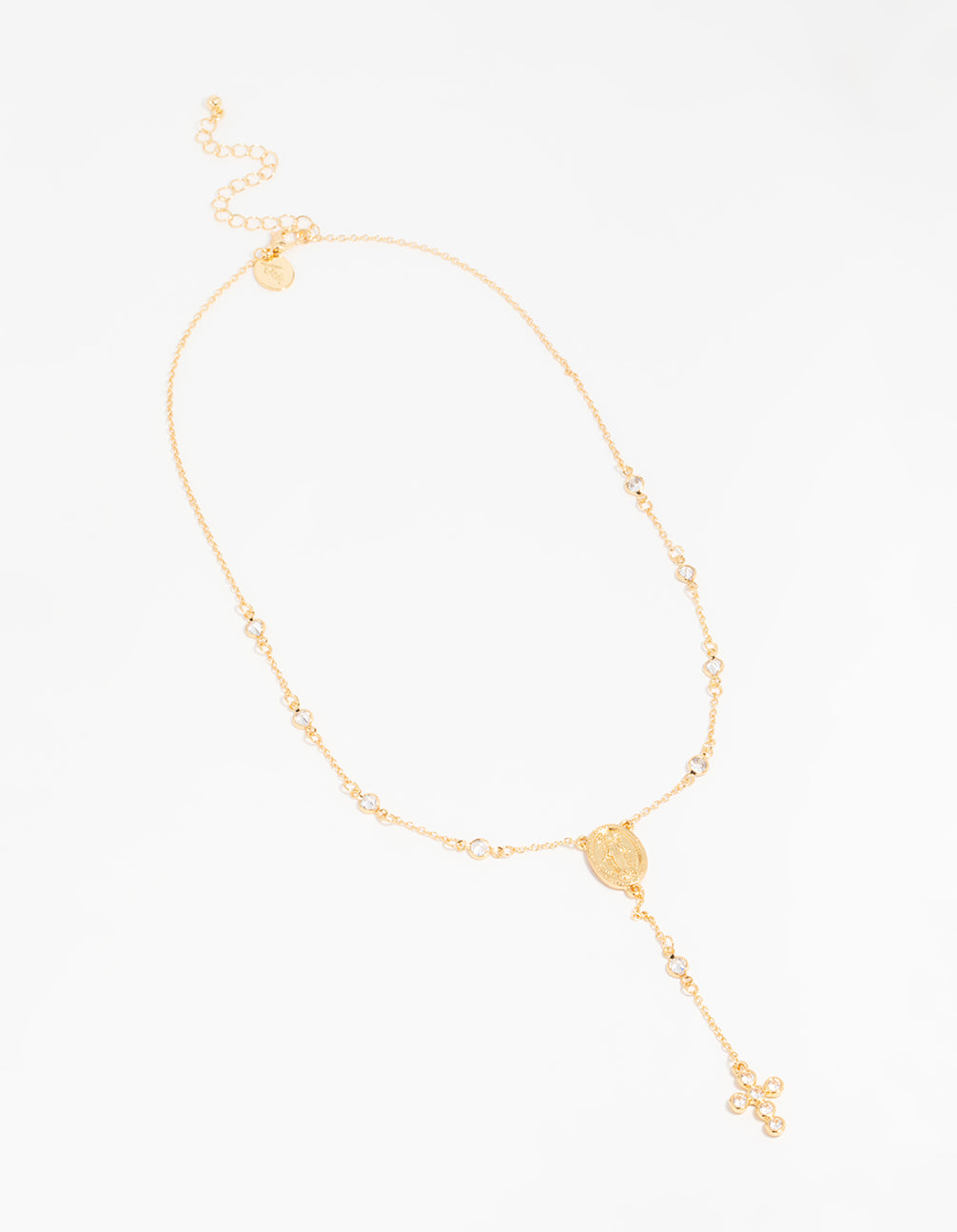 Gold Plated Cubic Zirconia Cross Y-Necklace