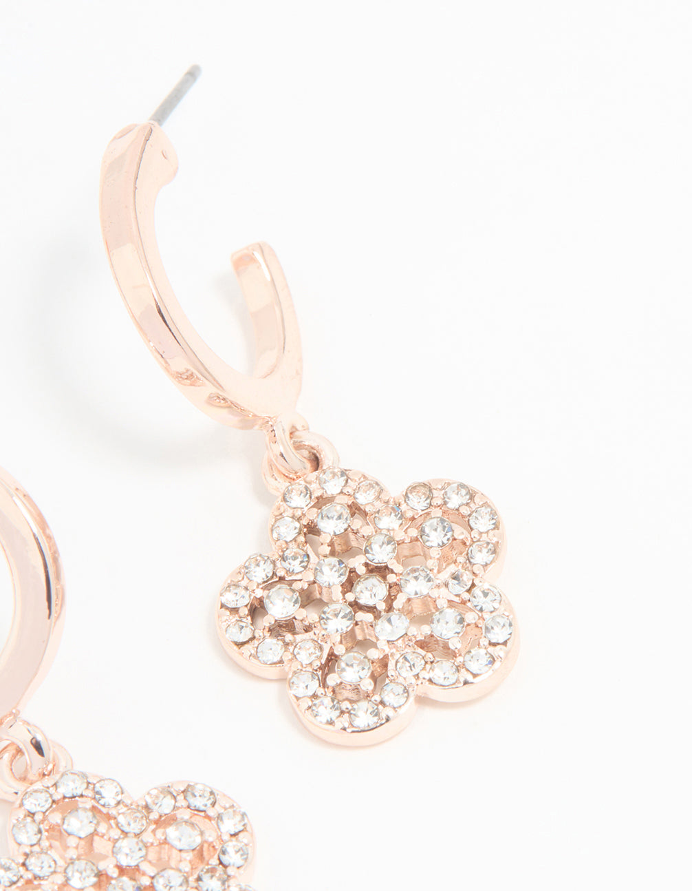 Rose Gold Diamante Flower Drop Earrings