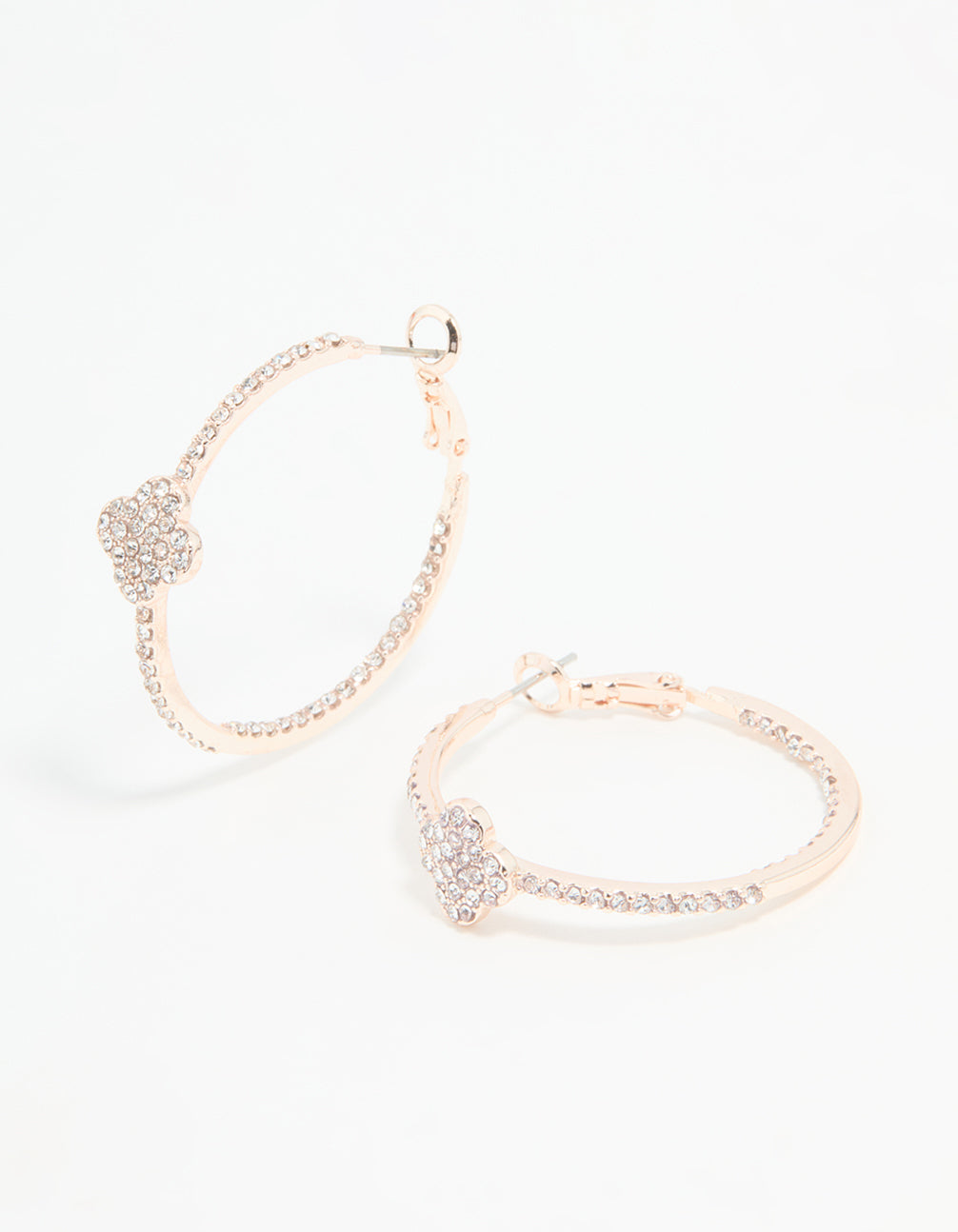 Rose Gold Diamante Pave Flower Hoop Earrings