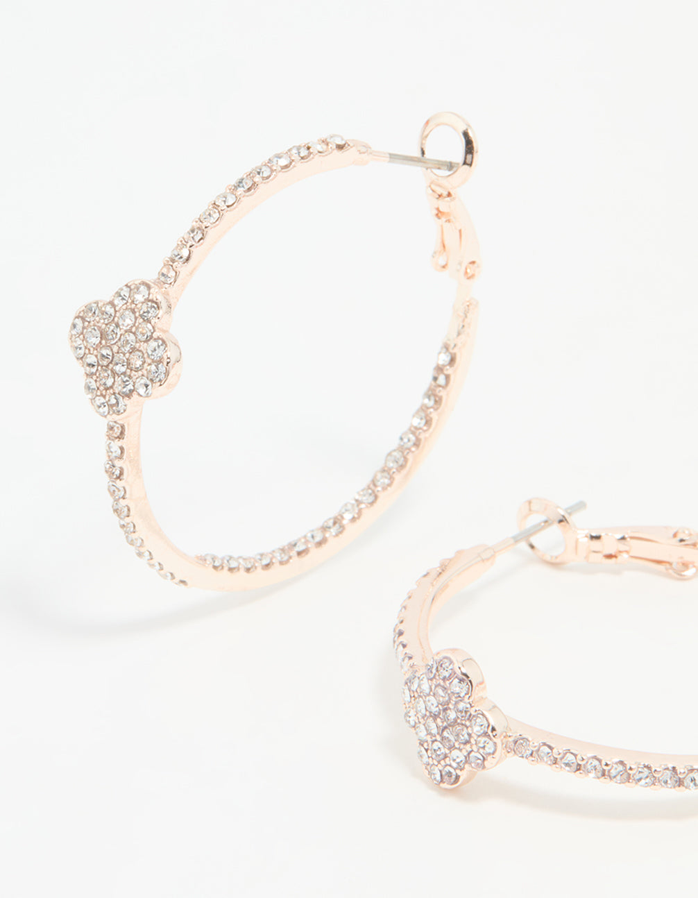 Rose Gold Diamante Pave Flower Hoop Earrings