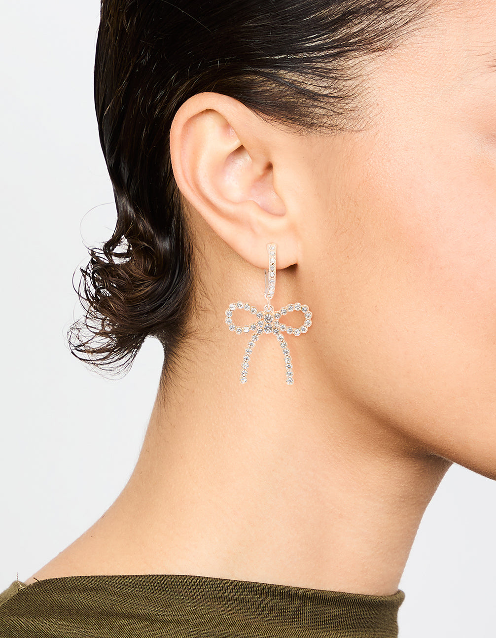 Rose Gold Diamante Pave Bow Hoop Earrings