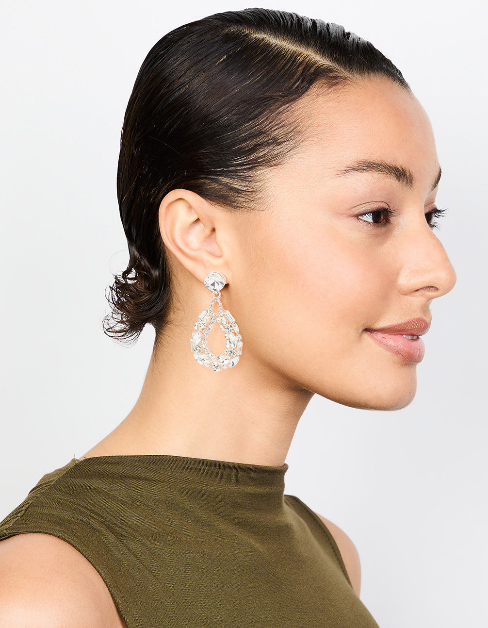 Rose Gold Diamante Hollow Oval Drop Earrings