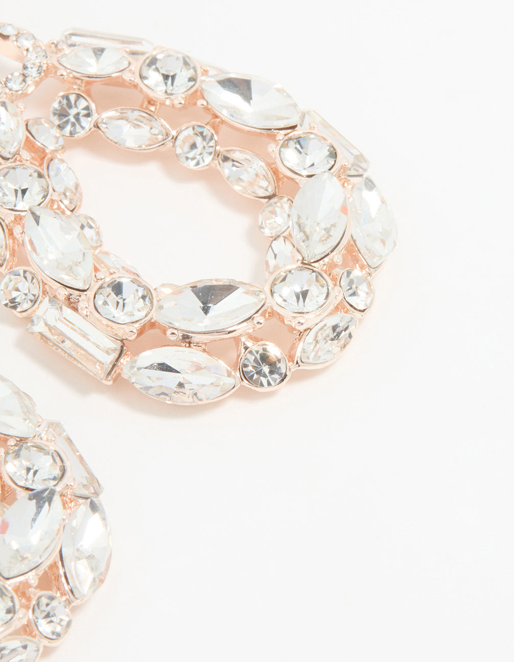 Rose Gold Diamante Hollow Oval Drop Earrings