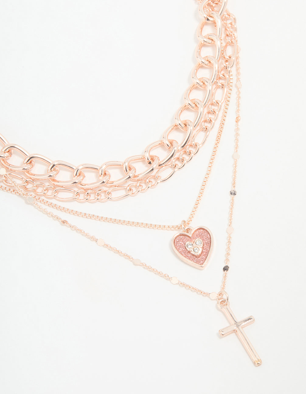 Rose Gold Cross & Butterfly Layered Necklace