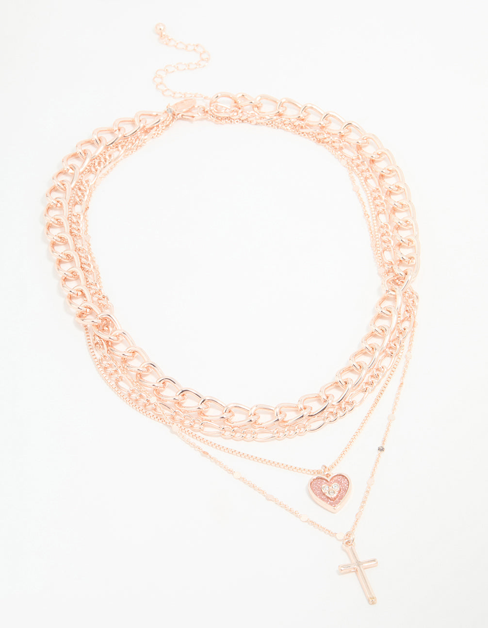 Rose Gold Cross & Butterfly Layered Necklace