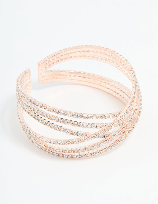Rose Gold Diamante Layered Wrist Cuff