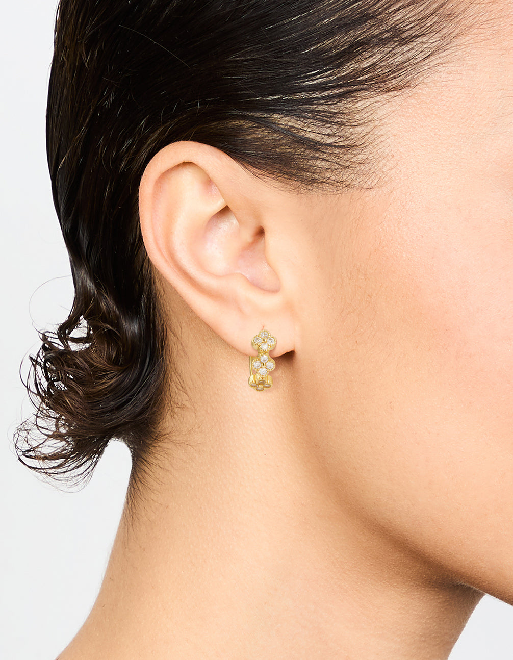 Gold Cubic Zirconia Petal Hoop Earrings