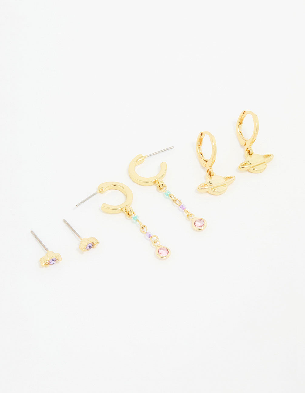 Gold Plated Cubic Zirconia Outer Space Earrings 3-Pack