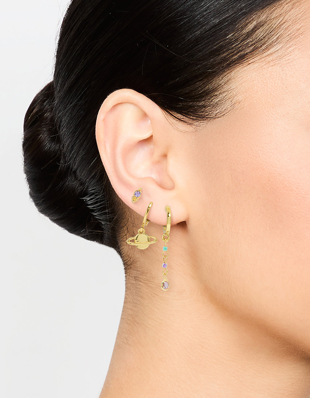 Gold Plated Cubic Zirconia Outer Space Earrings 3-Pack