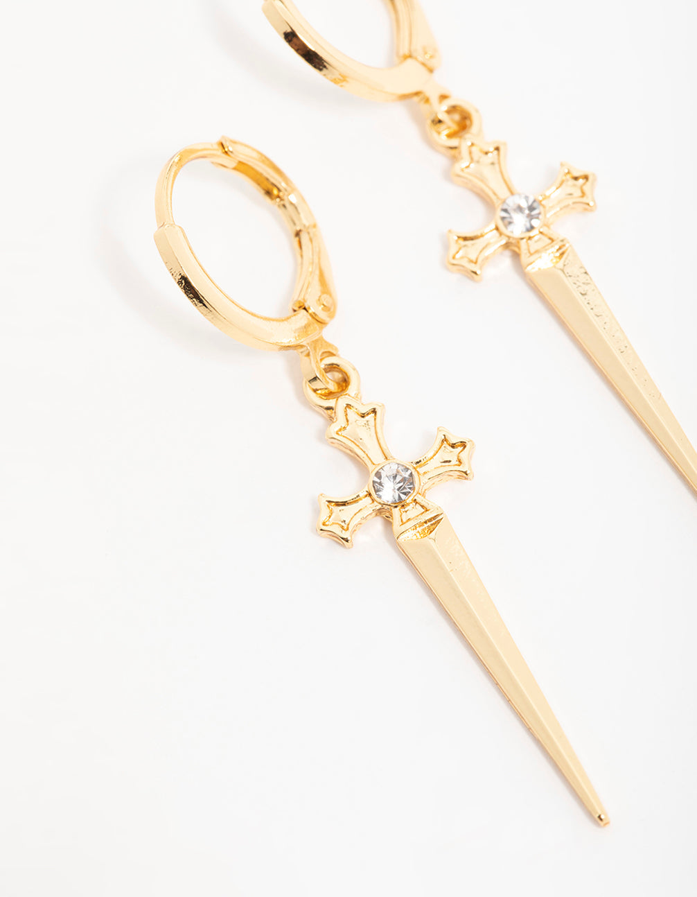 Gold Sword Drop Earrings