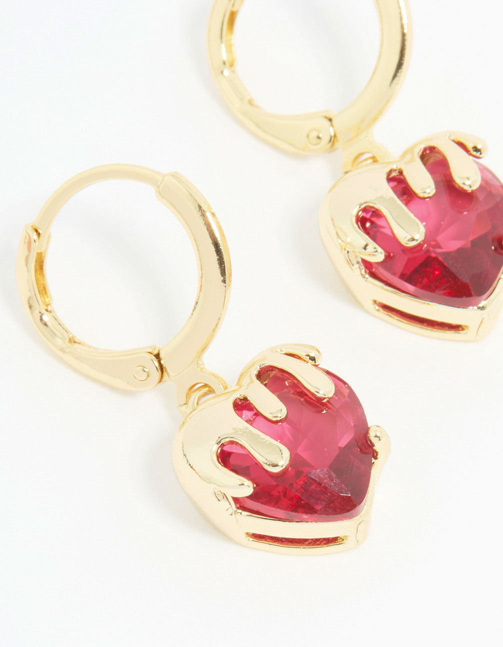 Gold Melting Pink Heart Drop Earrings