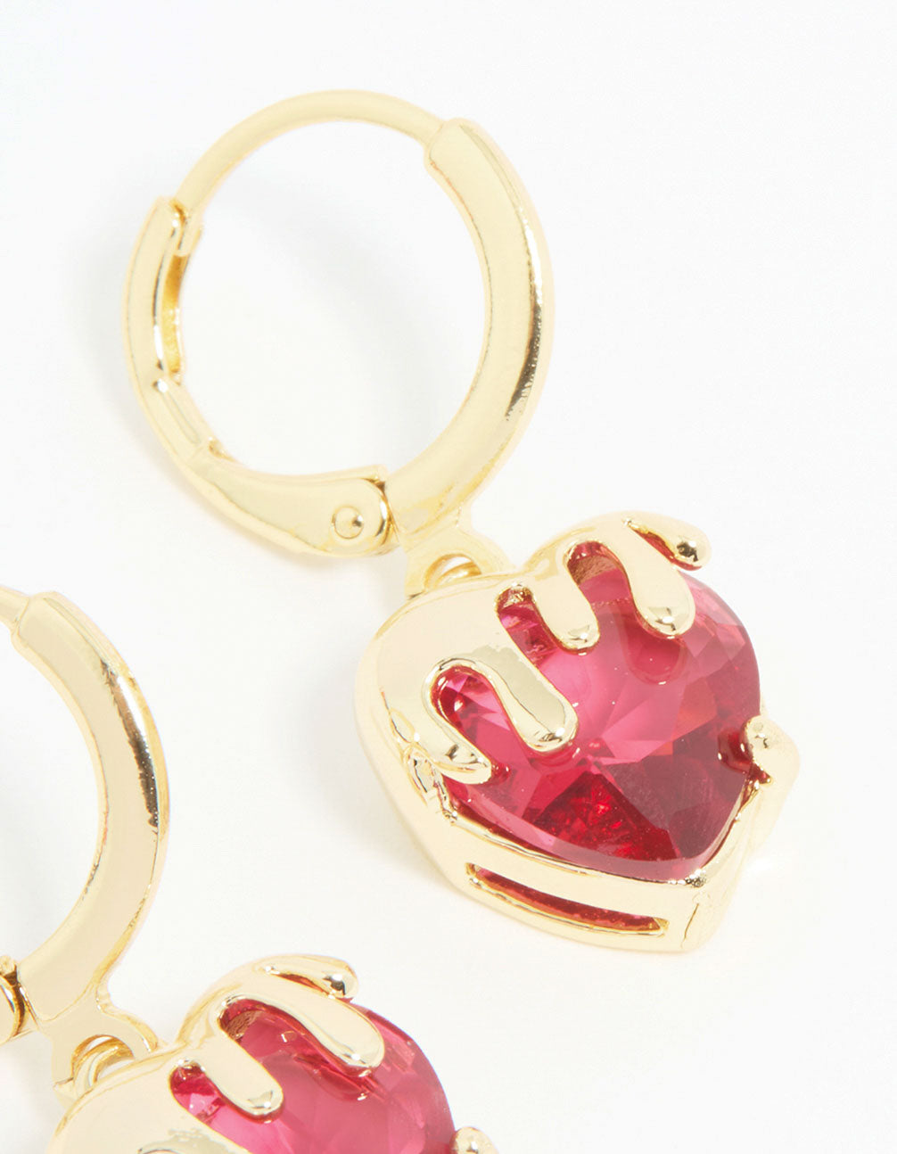 Gold Melting Pink Heart Drop Earrings