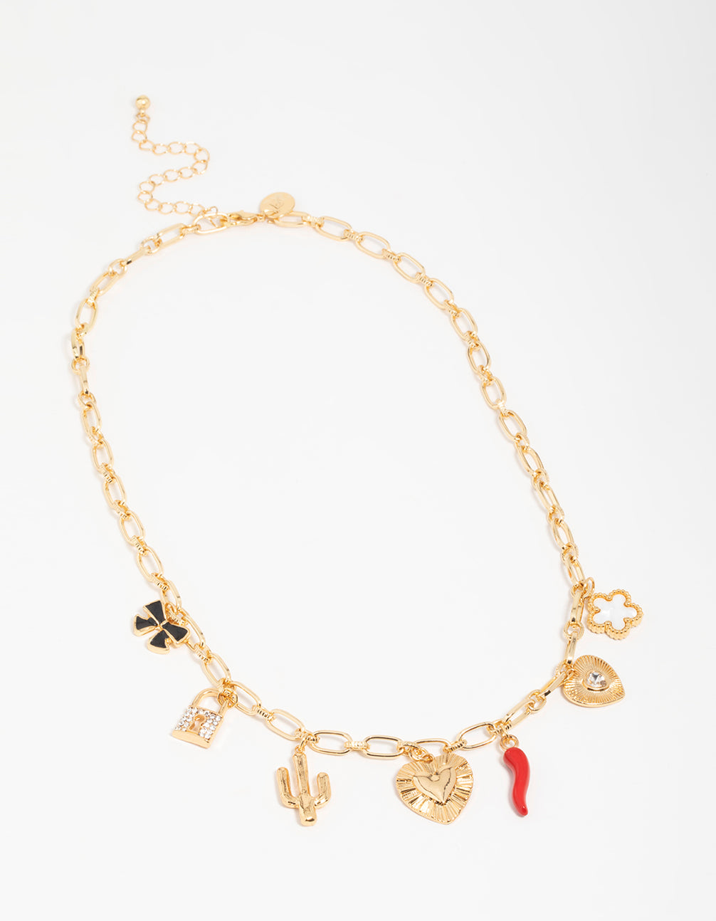Gold Chilli & Cactus Charm Pendant Necklace