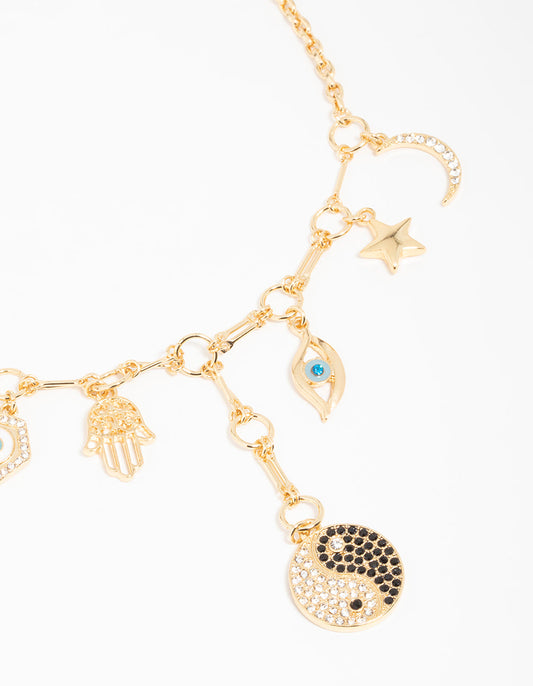 Gold  Yin Yang Charm Necklace
