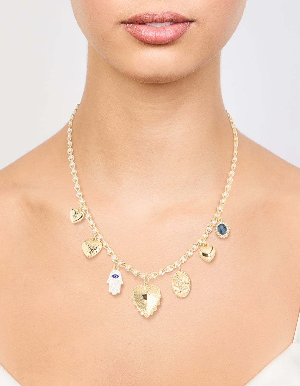 Gold Evil Eye & Heart Charm Necklace