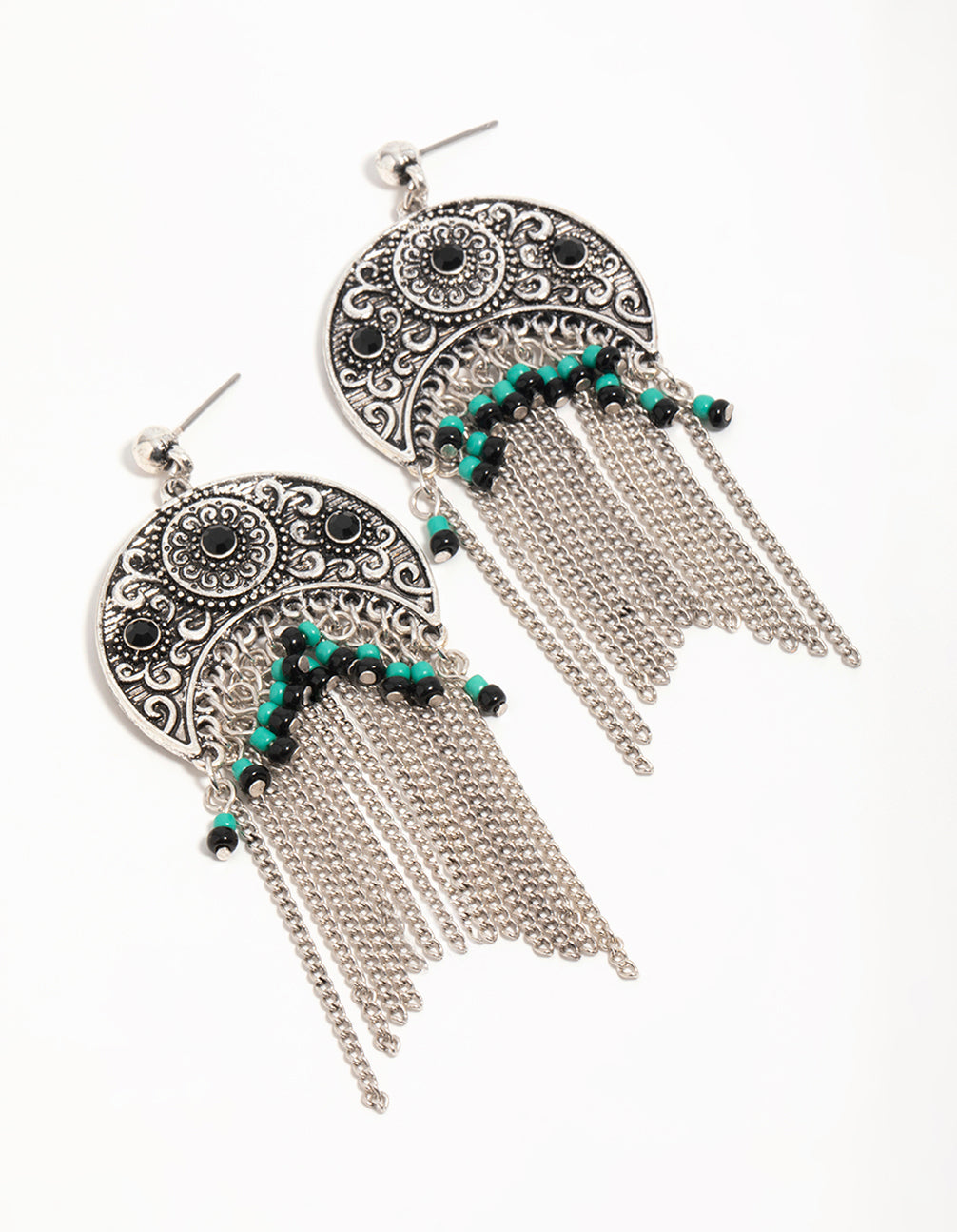Silver Textured Patterned Drop Earrings