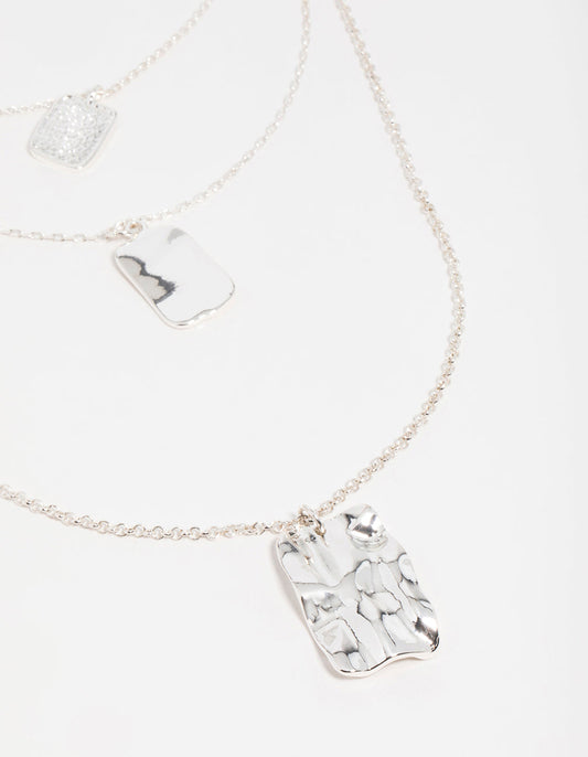 Silver Rectangle Pendants Layered Necklace