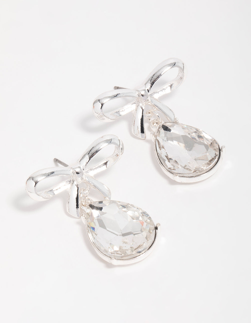 Silver Diamante Bow Drop Earrings