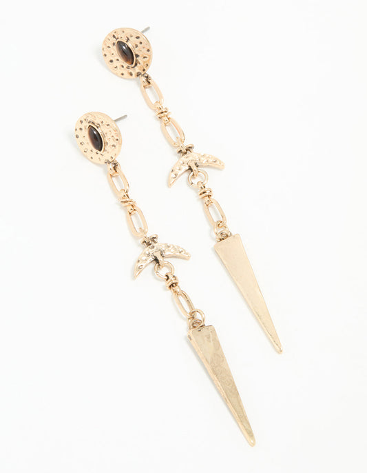 Gold Dagger Drop Earrings