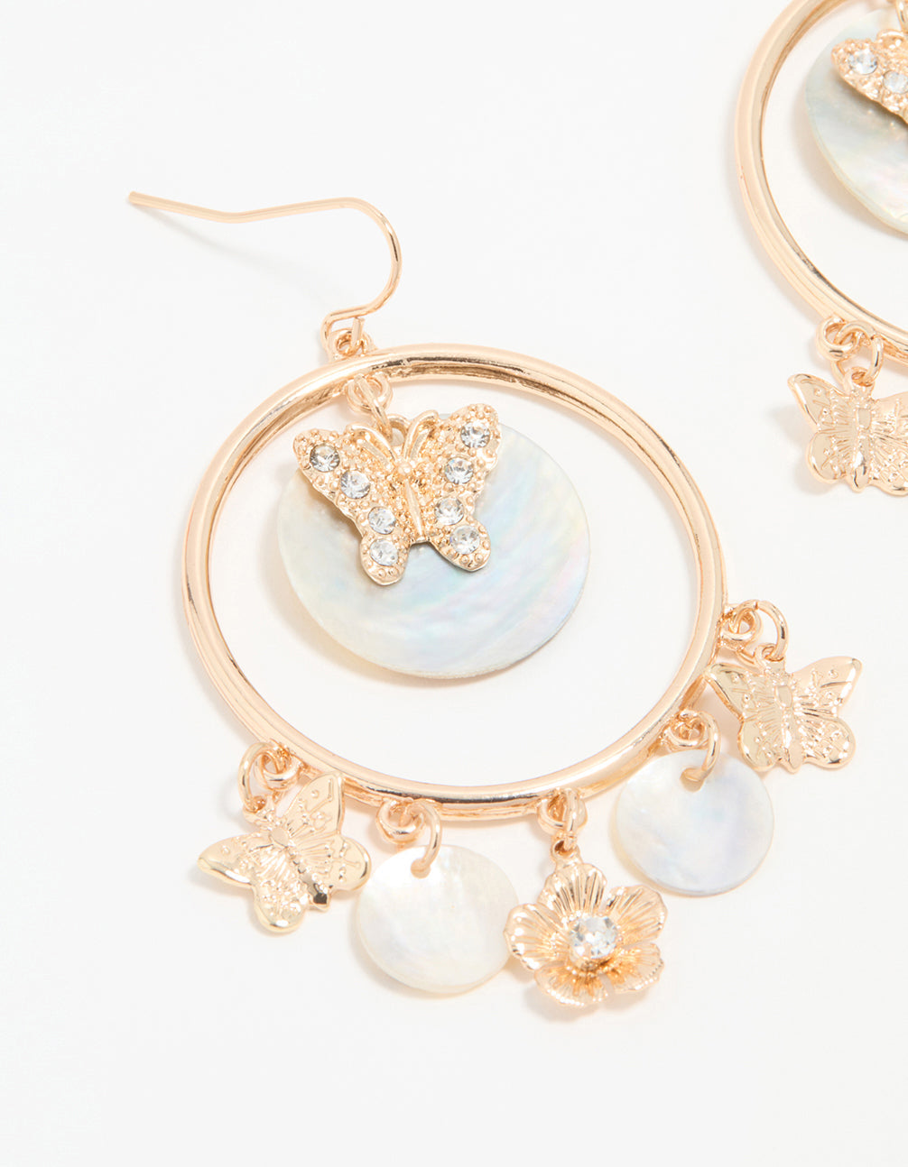 Gold Blue Genuine Shell Circle Drop Earrings
