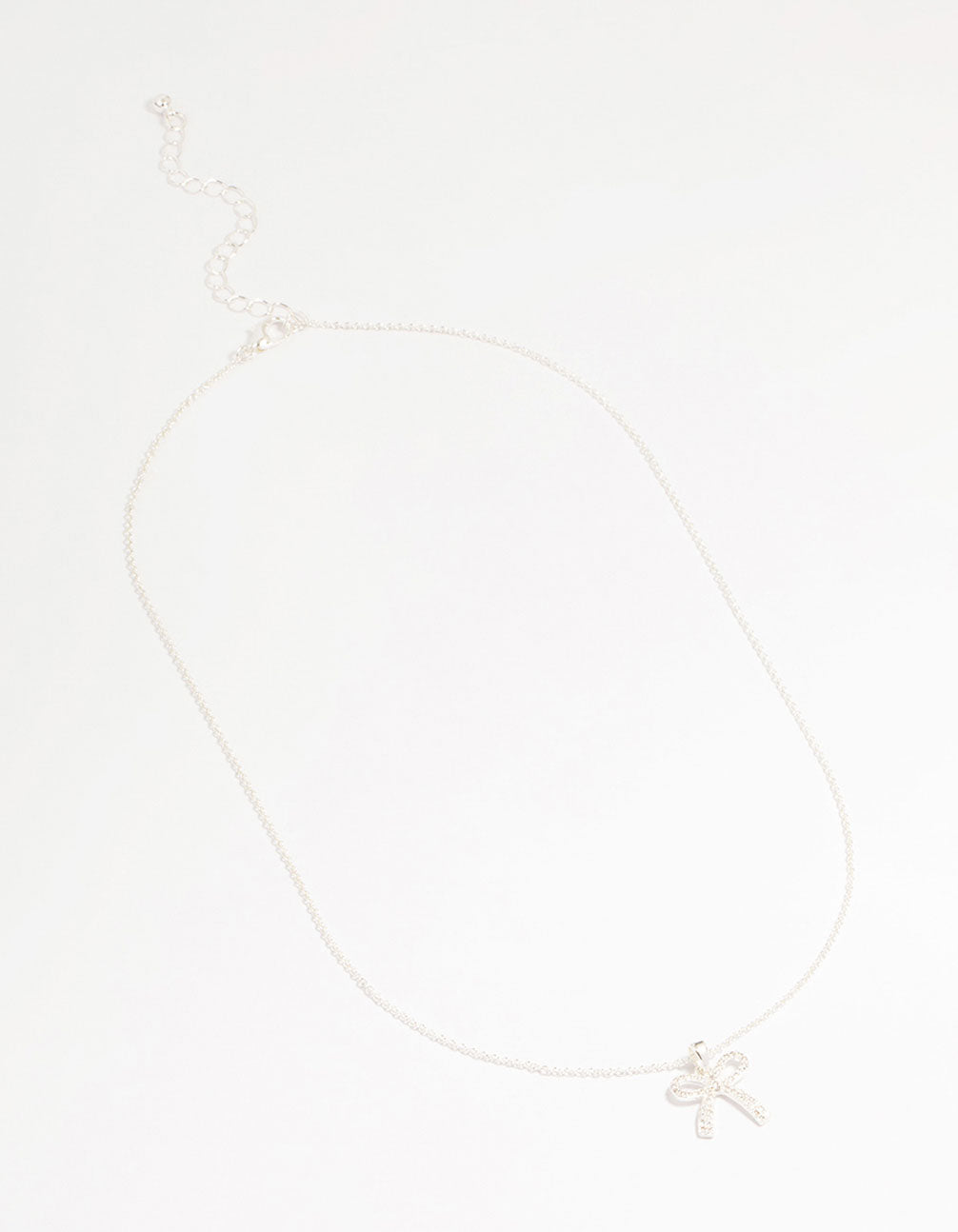 Silver Plated Brass Cubic Zirconia Pavé Bow Pendant Necklace