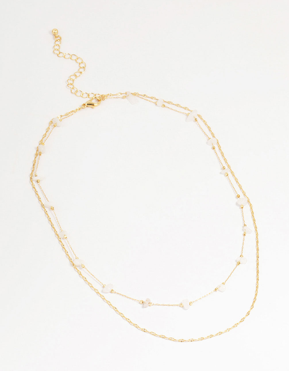 Gold Plated Brass Semi Precious Chain Layered Necklace
