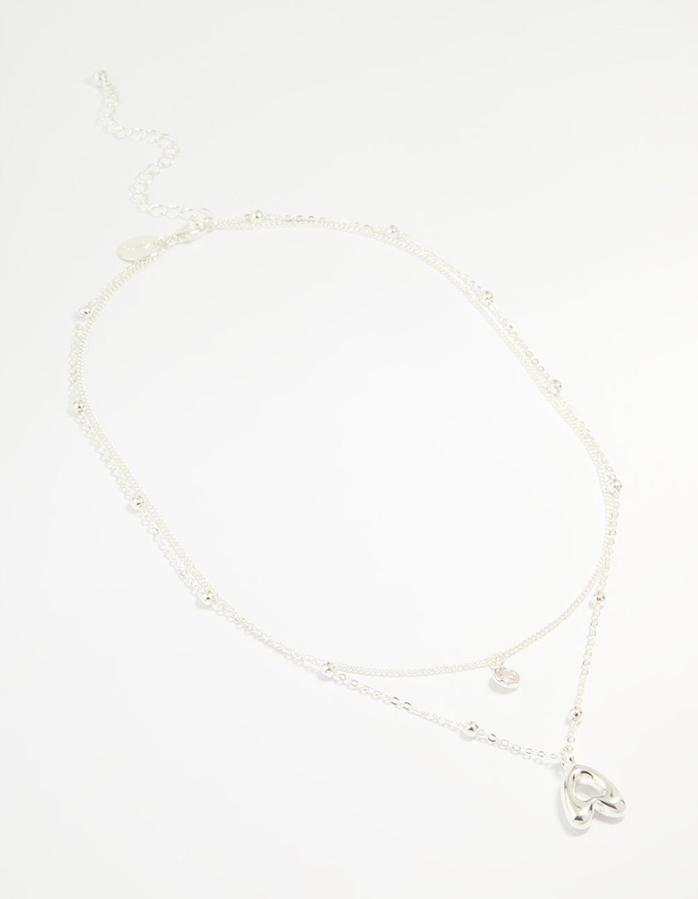 Silver Plated Cubic Zirconia & Bubble Letter A Layered Necklace