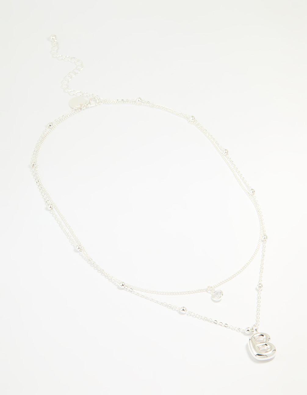 Silver Plated Cubic Zirconia & Bubble Letter B Layered Necklace