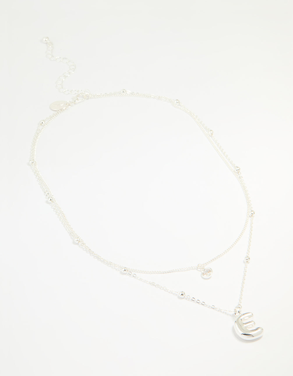 Silver Plated Cubic Zirconia & Bubble Letter E Layered Necklace