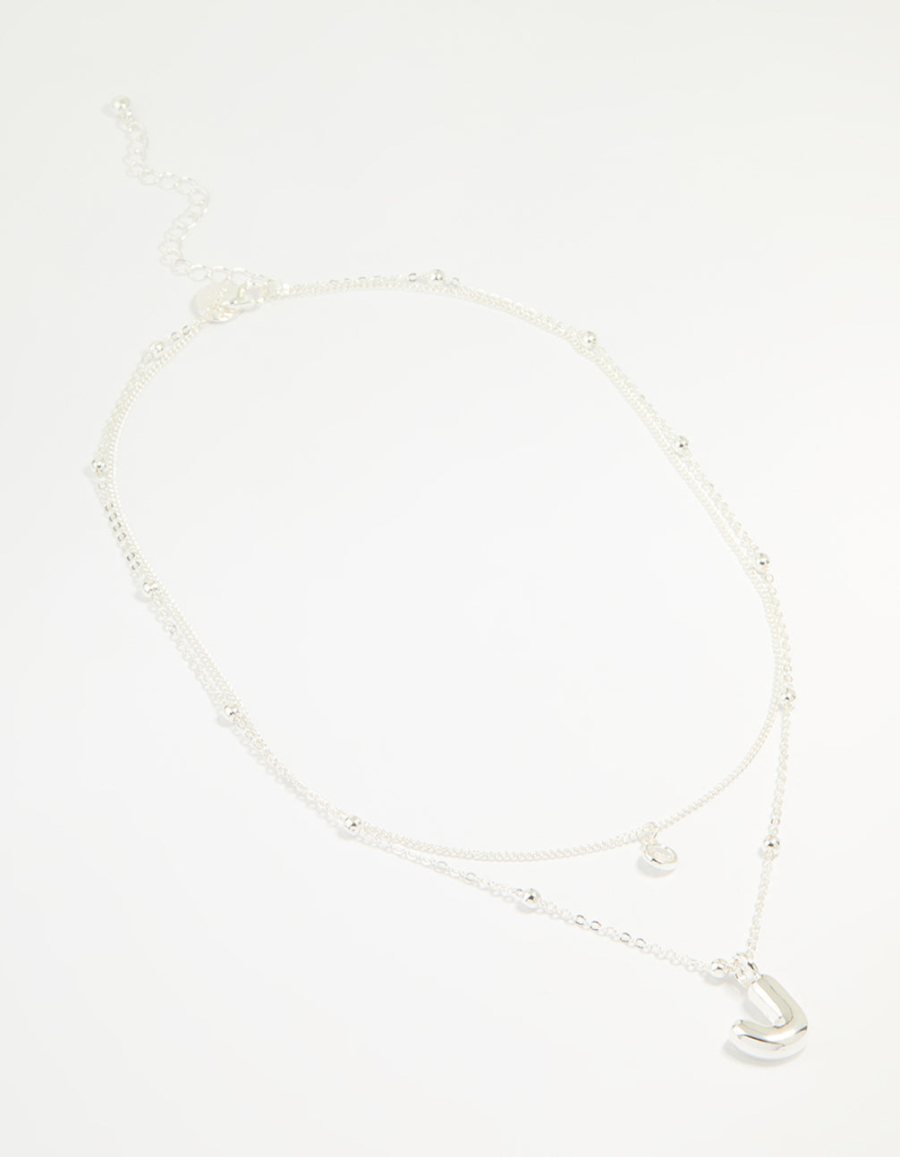 Silver Plated Cubic Zirconia & Bubble Letter J Layered Necklace