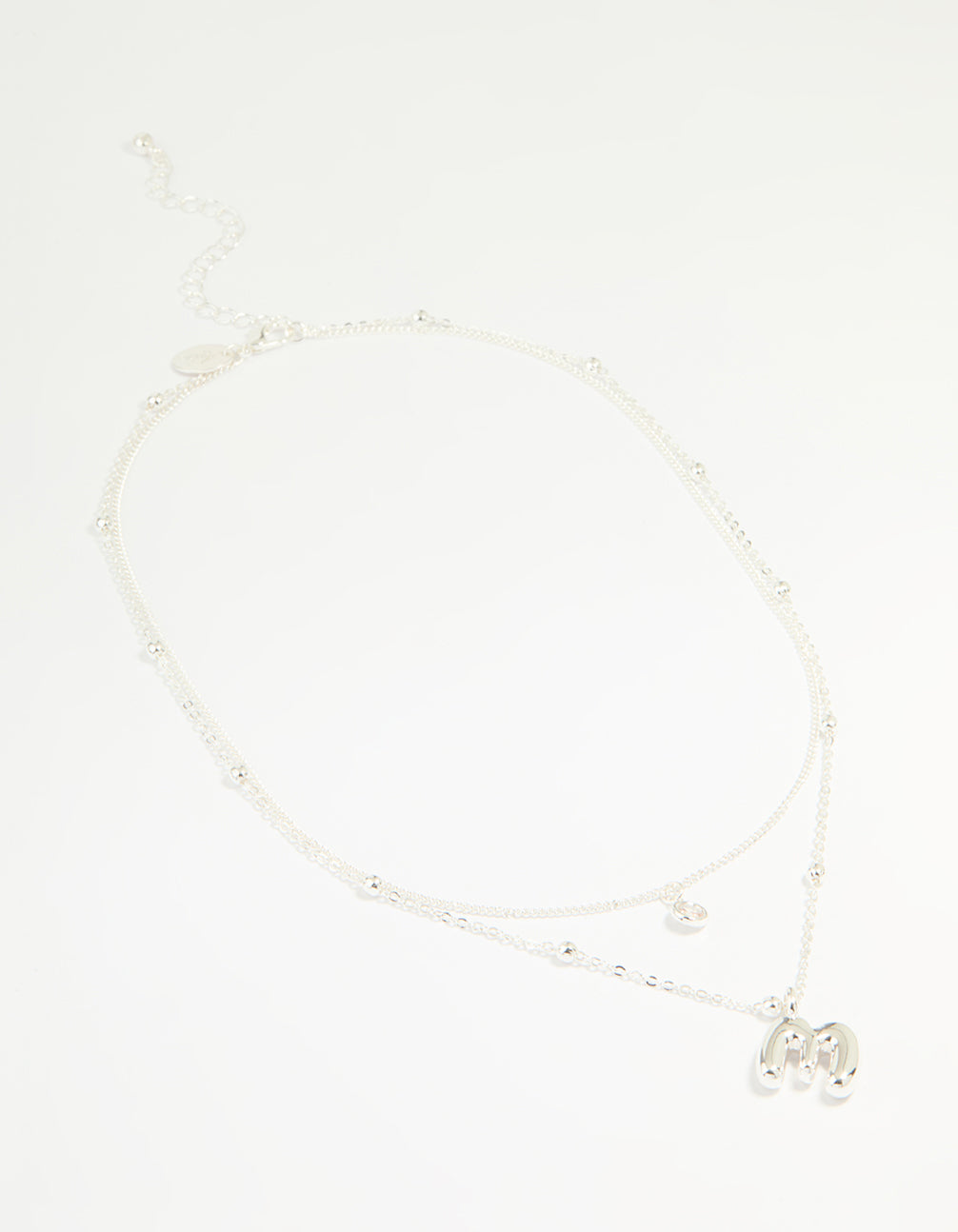 Silver Plated Cubic Zirconia & Bubble Letter M Layered Necklace