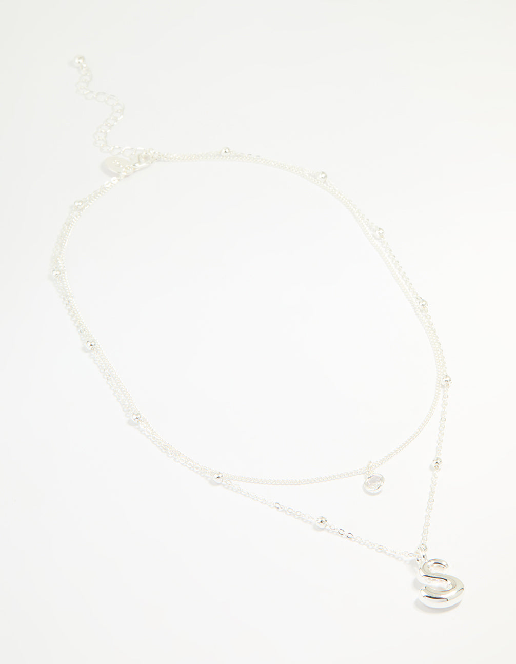 Silver Plated Cubic Zirconia & Bubble Letter L Layered Necklace