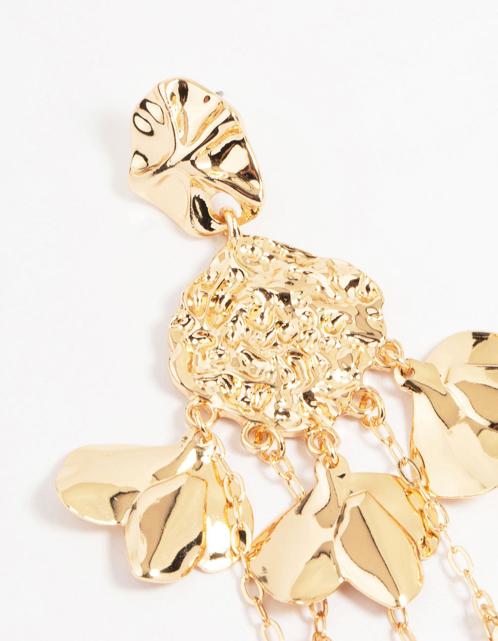 Gold Molten Petal Drop Earrings
