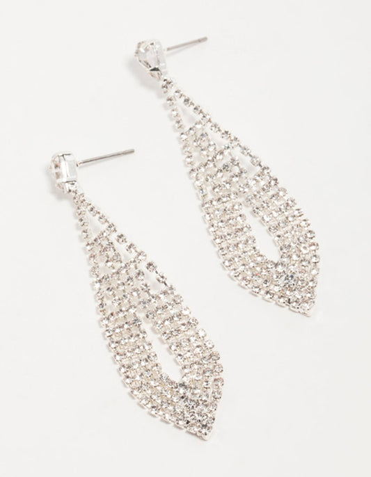 Silver Diamante Pear Ornate Drop Earrings