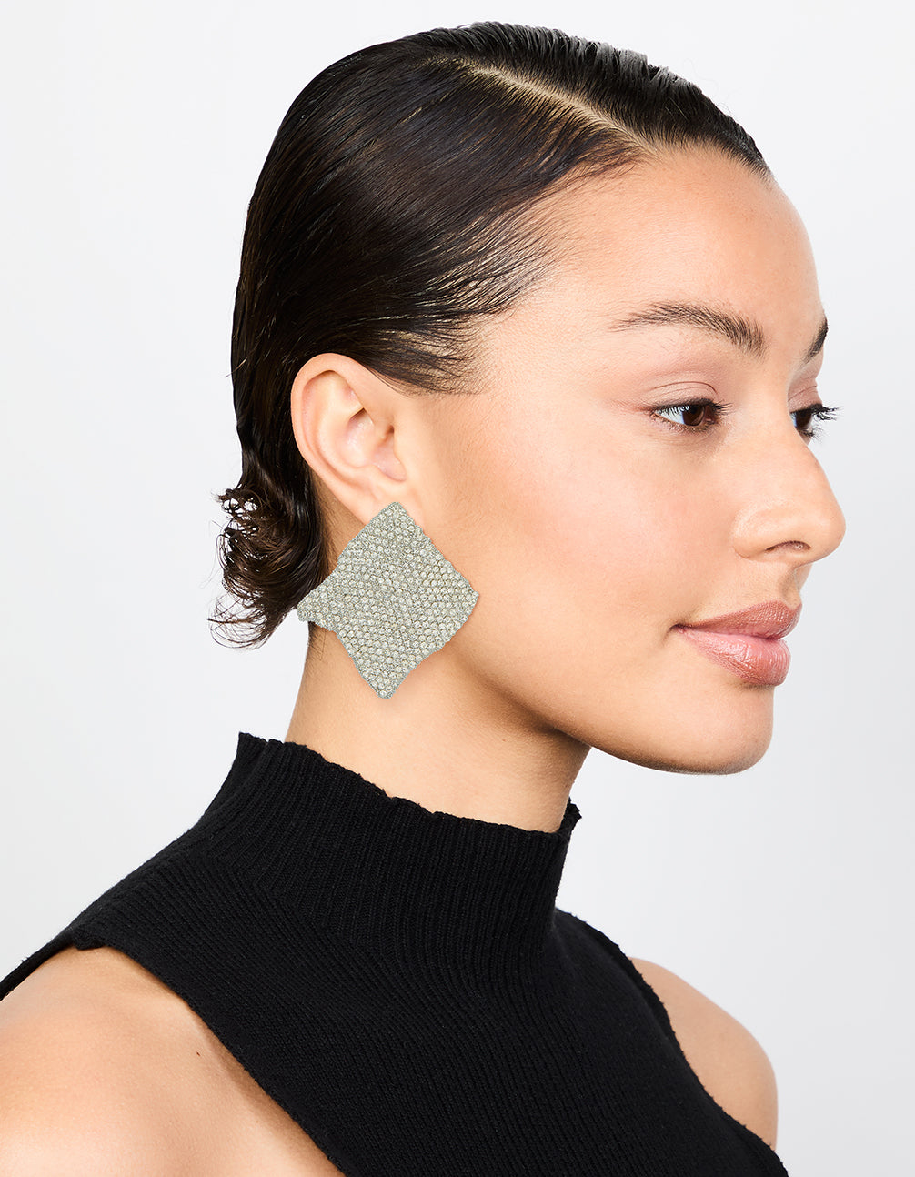 Silver Diamante Pavé Ripple Stud Earrings