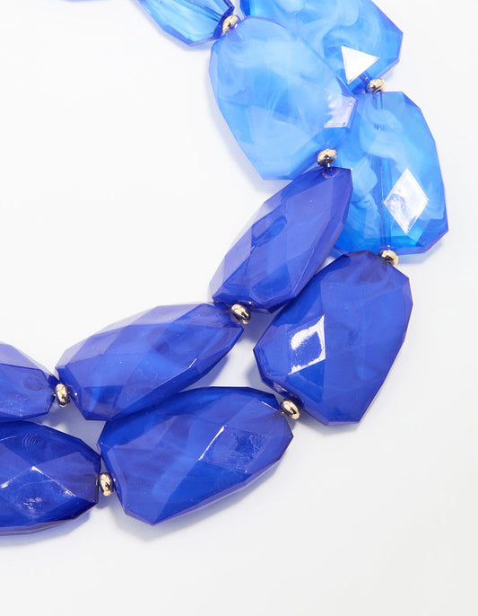 Blue Acrylic Bead Layered Necklace