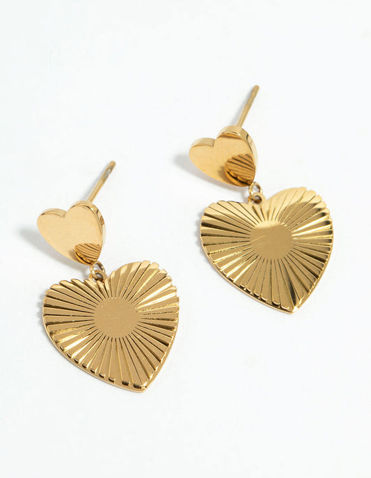Waterproof Gold Plated Stainless Steel Heart Drop Earrings