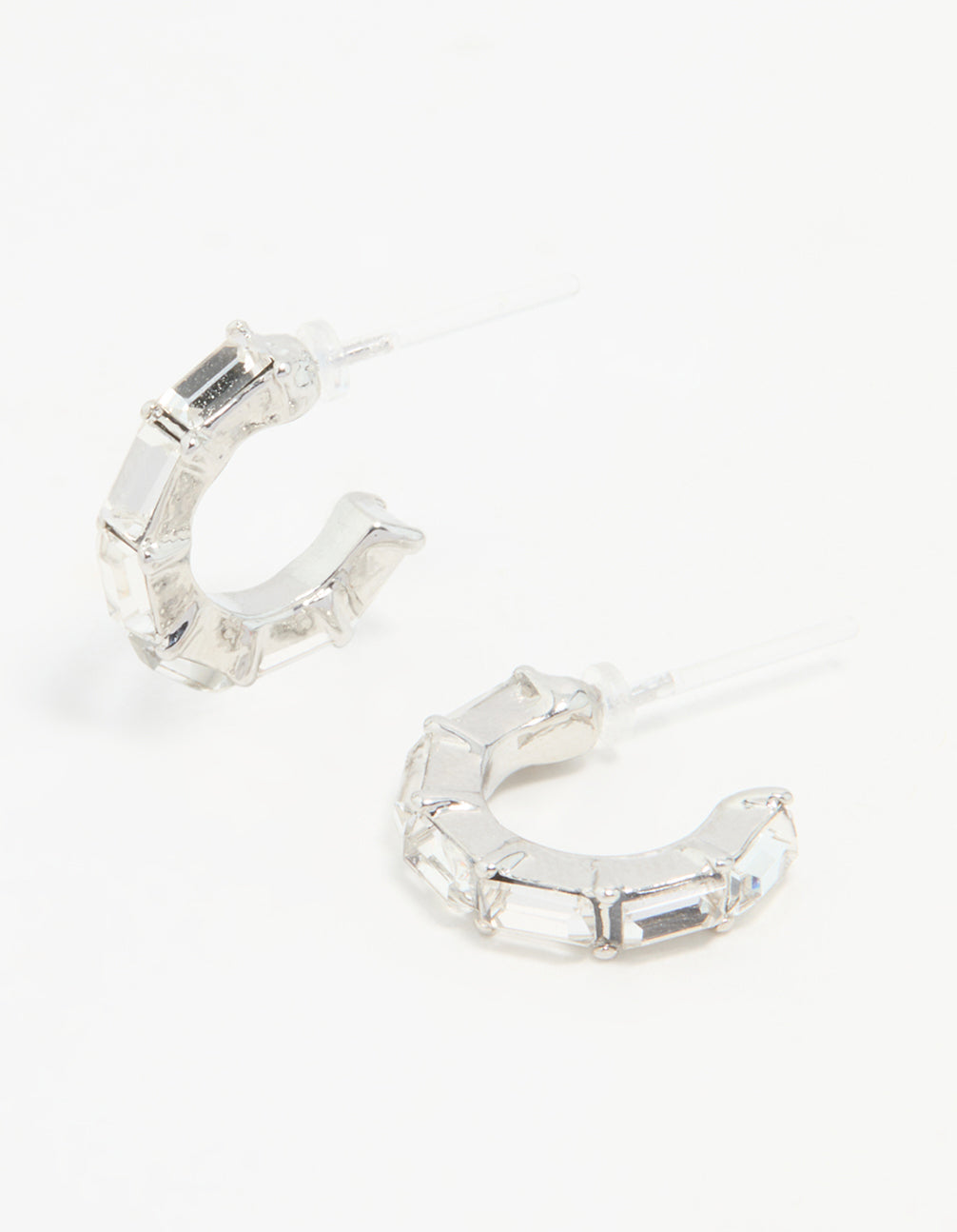 Silver Thin Diamante Hoop Earrings