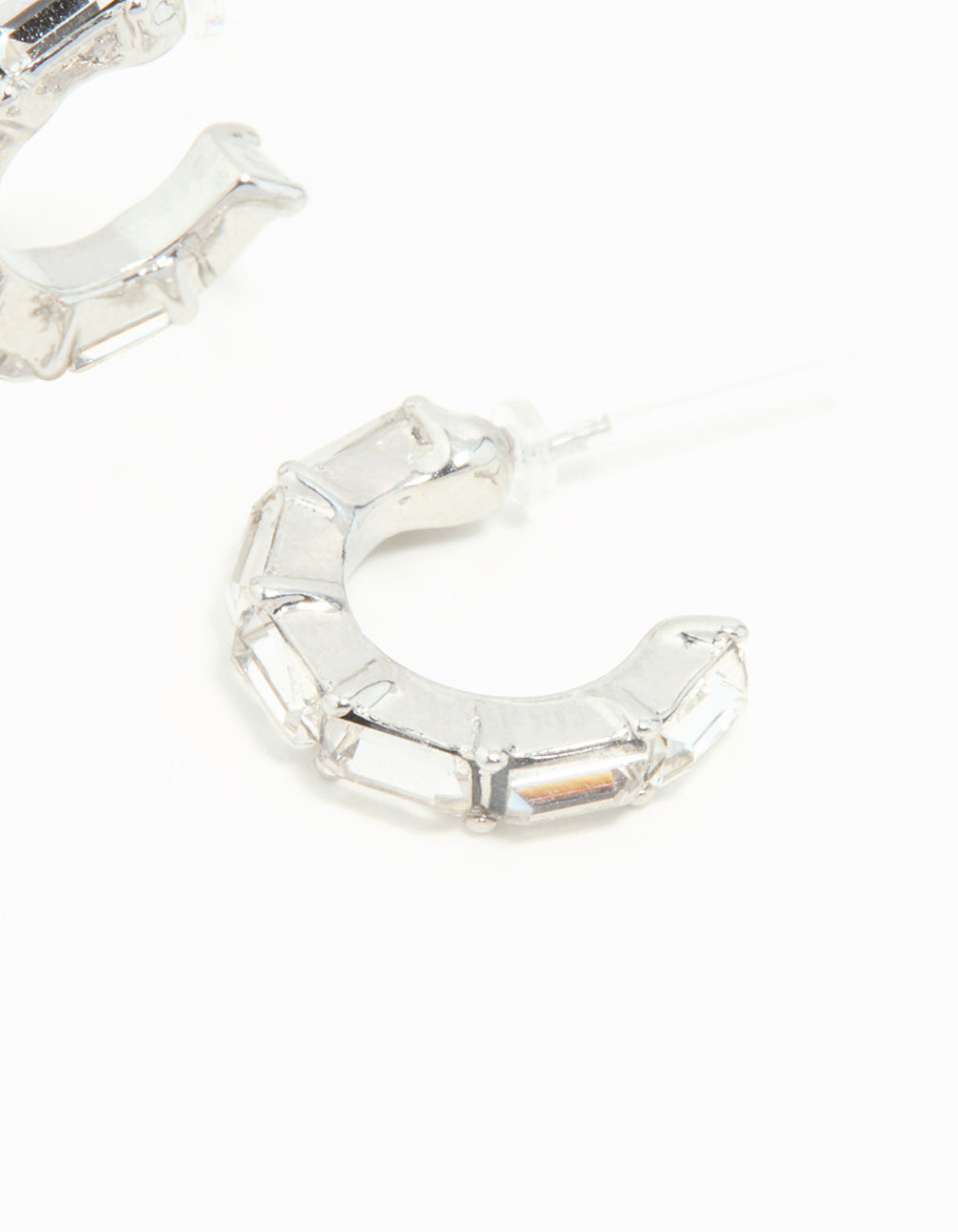 Silver Thin Diamante Hoop Earrings