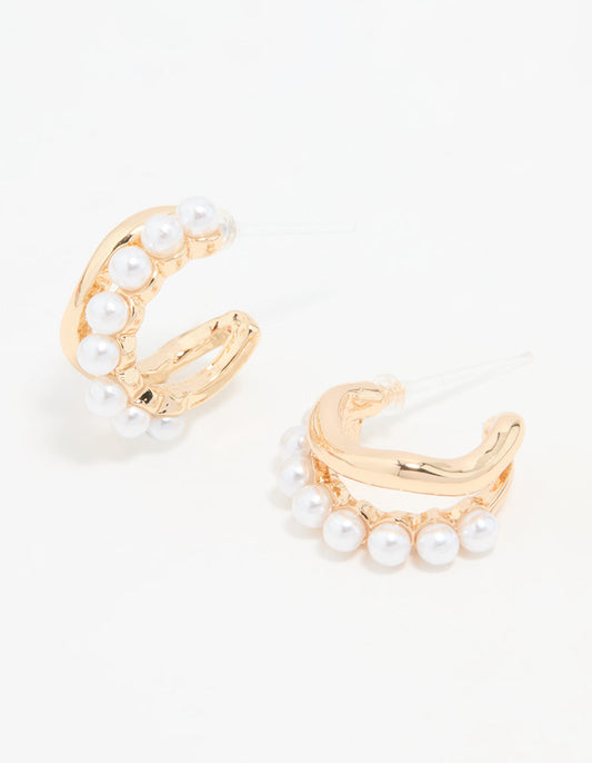 Gold Pearl Hoop Earrings