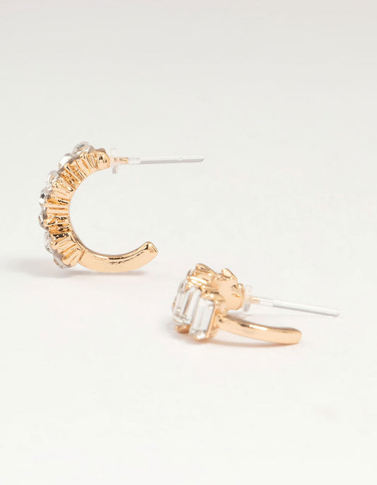 Gold Thick Diamante Hoop Earrings